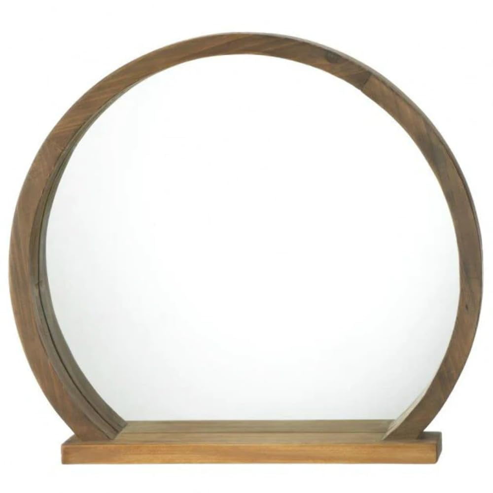 Rustic Round Wooden Mirror with Functional Shelf 17.75x2.75x16"