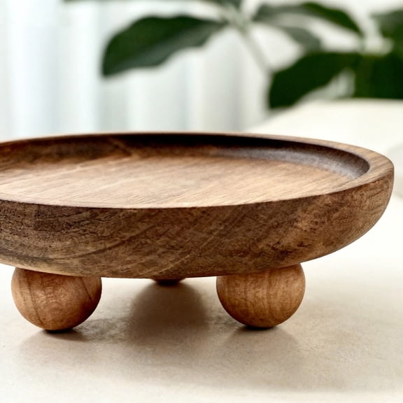 Round Wood Riser for Display,Versatile & Stylish Wooden Display Pedestal Stand Decor Tray for Candles Plants Mini Vases,Rustic Entry Table Organizer Decorative Display Riser for Kitchen Bathroom​​