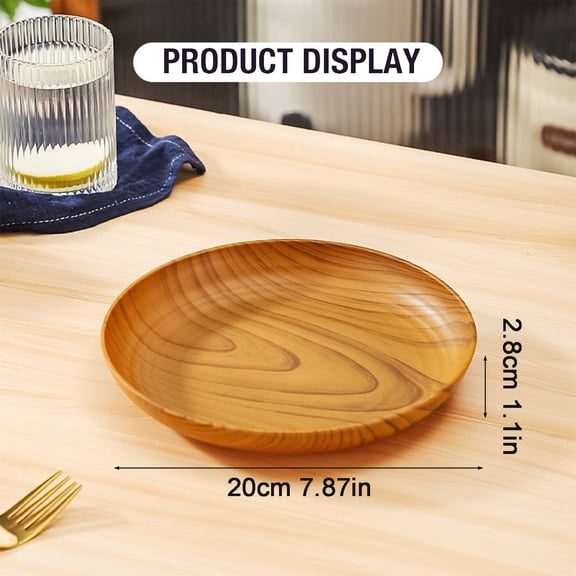 Round Wood Serving Tray, 7.87" Non-Slip Solid Wooden Decorative Tea Tray Snack Food Meals Plate for Kitchen Coffee Dining Table Living Room Decor, Brown