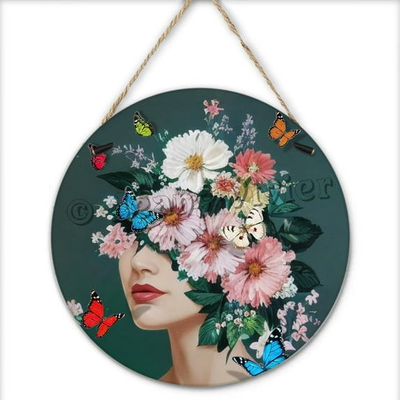 Round Wood Signs Bar Signs Be Kind to Your Mind, Land Lady Gift, Floral Woman Gift for Plant Lovers Funny Retro Wall Art Sign for School Classroom Library Bedroom 12x12 Inches