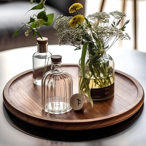 Round Wood Tray, 8 Inches Candle Holder Tray Home Decor,Wooden Decorative Serving Trays for Coffee Table and Home Decor,for Kitchen Countertop