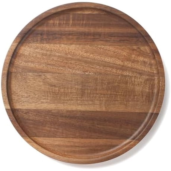 Round Wood Tray, Acacia Wooden Decorative Serving Tray for Coffee Table and Home Decor, Wooden Appetizer Charcuterie Board for Kitchen Countertop (7.9 inch)