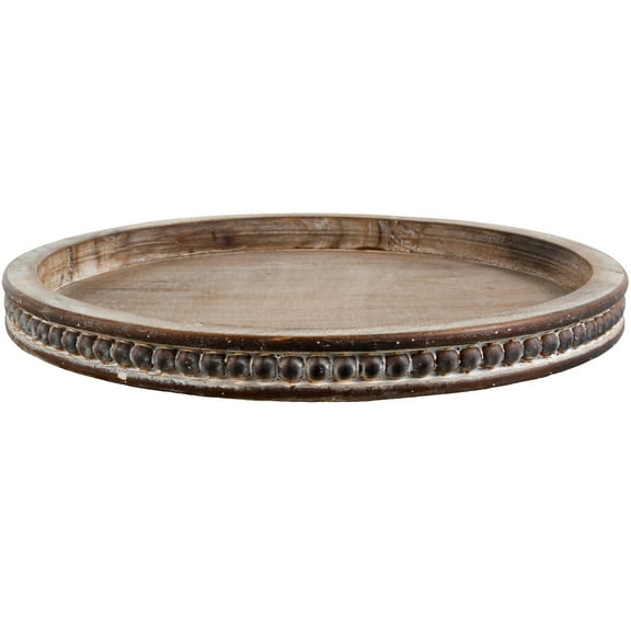Round Wood Tray Rustic Wood Beaded Tray Elegant Serving Tray Decorative Coffee Table Tray Home Decor for Farmhouse Kitchen Dining Room Living Room Entryway Table