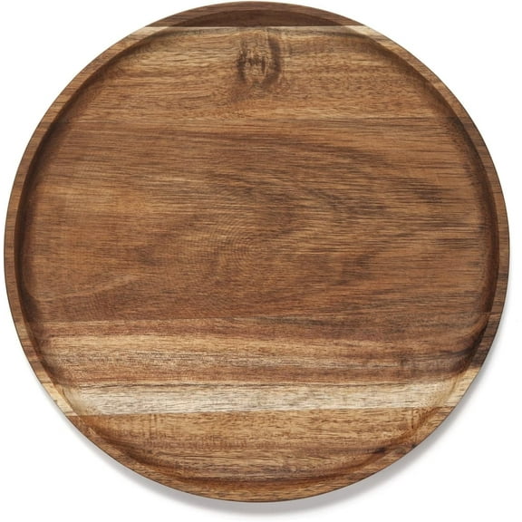 Round Wood Tray, Wooden Serving Tray, Acacia Plates, Appetizer Charcuterie Board, Tray Organizer for Kitchen/Countertop, 11.8 x 11.8 x 0.8 inch
