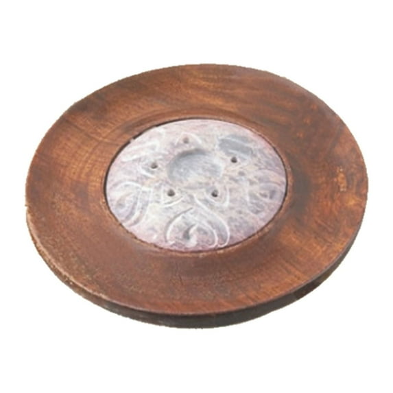 Round Wood and Stone Incense Incense and Cone Holder 4"