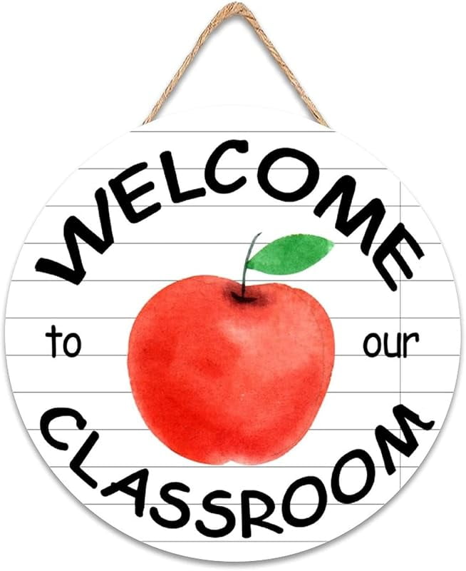 Round Wooden Back to School Door Sign Welcome Classroom Welcome Front ...