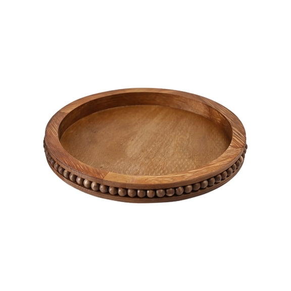 Round Wooden Bead Tray, Decorative Serving Tray for Countertops, Natural Wood Fruit and Snack Bowl, Handcrafted Home Decor Accent, Kitchen and Dining Gift
