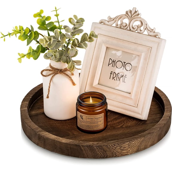 Round Wooden Candle Trays: Rustic Candlestick Holder Tray Pillar Stand for Table Centerpiece - Farmhouse Coffee Decor Living Room Kitchen Counter