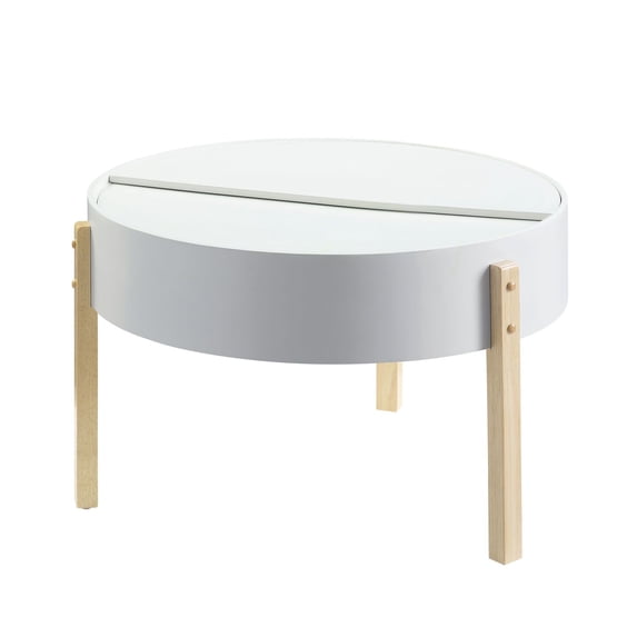 Round Wooden Coffee Table with Hidden Storage White and Brown - Saltoro Sherpi