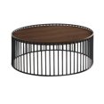 thumbnail image 1 of Round Wooden Coffee Table with Vertical Slatted Base, Brown & Black, 1 of 1
