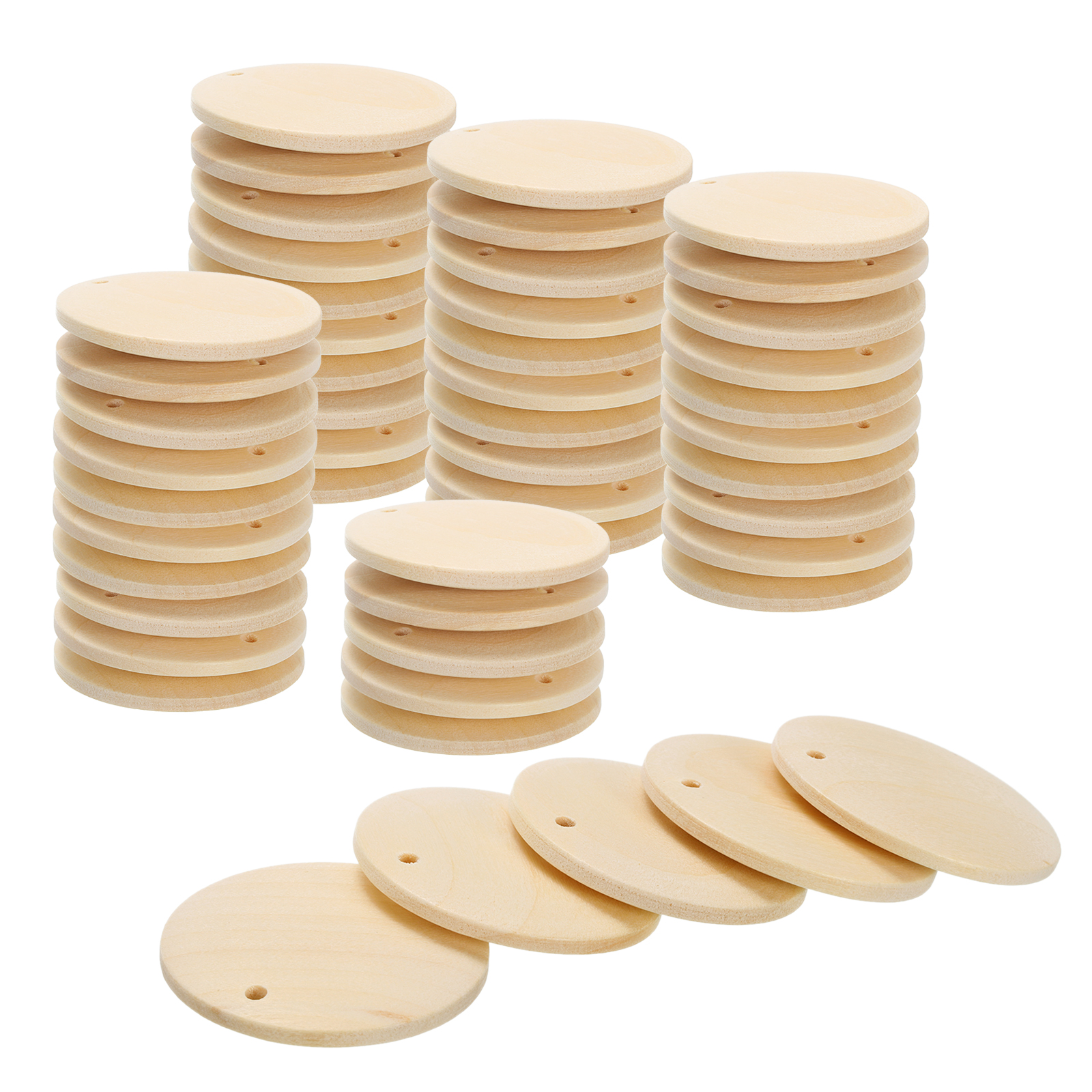 Round Wooden Discs, 50 Pack 35mm Log Unfinished Wood Circles with