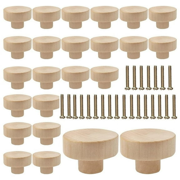 Round Wooden Drawer Knobs Wooden Cabinet Furniture Drawer Pulls, Suitable for Drawer Wardrobe Dresser (24 Pieces)