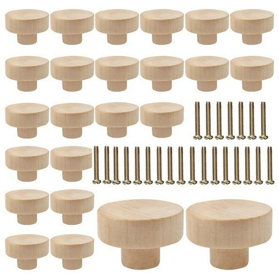 Round Wooden Drawer Knobs Wooden Cabinet Furniture Drawer Pulls, Suitable for Drawer Wardrobe Dresser (24 Pieces)