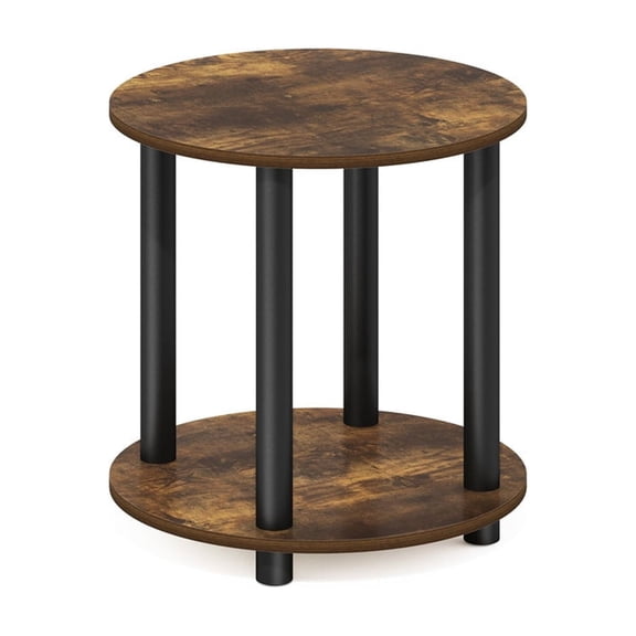 Round Wooden End Table - 2 Tier Side Table - Amber Pine Finish - 15" Diameter