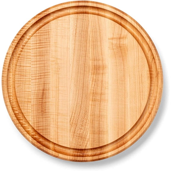 Round Wooden Maple Cutting Board 15" x 15" 1.75" Thick, Reversible with Juice Groove & Edge-Grain Construction