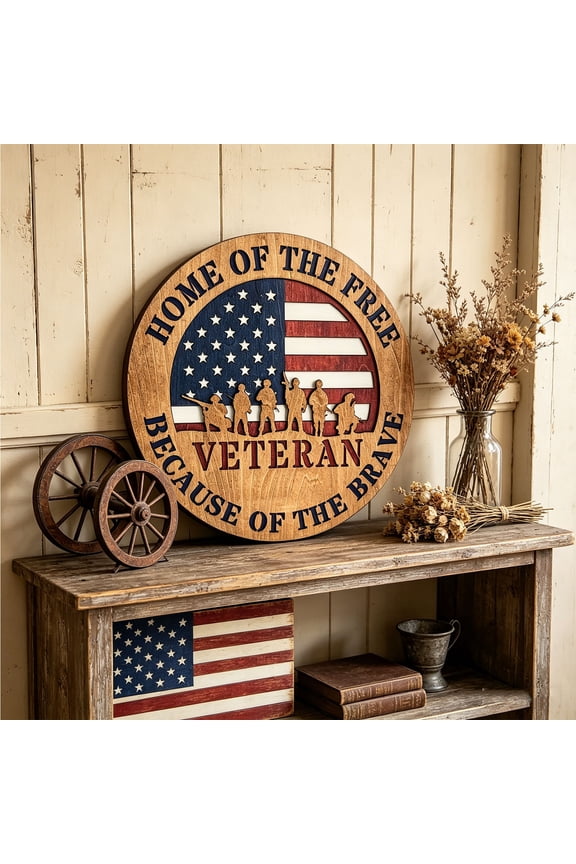 Round Wooden Patriotic Door Sign, Soldier Printed Wall Hanging, Rustic Festival Decor, Lightweight Home Ornament for Entryway, Living Room and Holiday Display