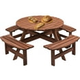 thumbnail image 1 of Round Wooden Picnic Table for Outdoors, 8 Person Round Outdoor Table and Chairs, Built-in Benches, Umbrella Hole for Garden, Backyard, 1 of 7