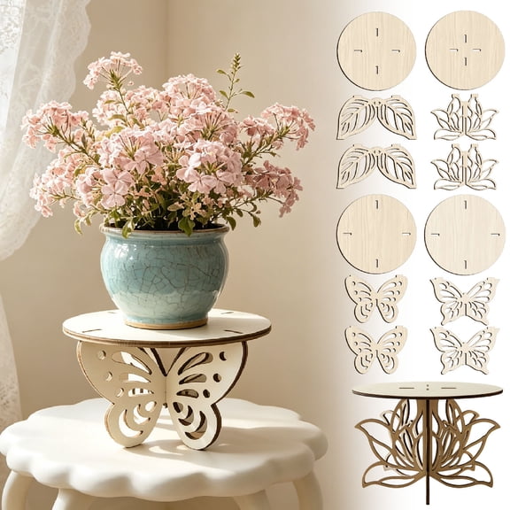 Round Wooden Plant Stand Tabletop Planter Holder Decorative Display for Home and Office Desk