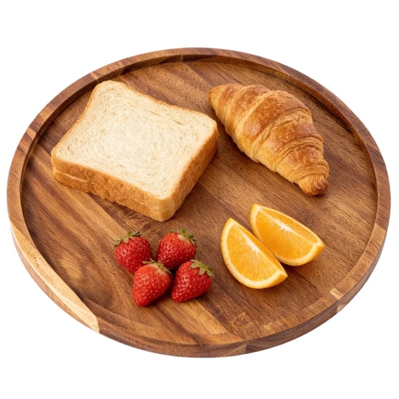 11.5" Round Acacia Wood Serving Tray  OnePiece Decorative Coffee Table Tray, Raised Edge, Sturdy & Easy to Clean, for Drinks, Dishes & Home Decor