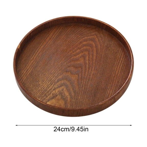 Round Wooden Serving Tray 24X24X2.5Cm, Durable Natural Wood Snack Tray for Coffee Desserts, Non-Slip Surface, European Style, Wipe Clean