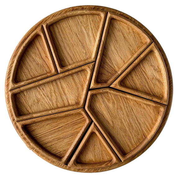 Round Wooden Serving Tray with Removable Dividers – Rustic Chip & Dip Platter for Parties, Snacks, Charcuterie, Cheese – Perfect for Entertaining, Home Decor