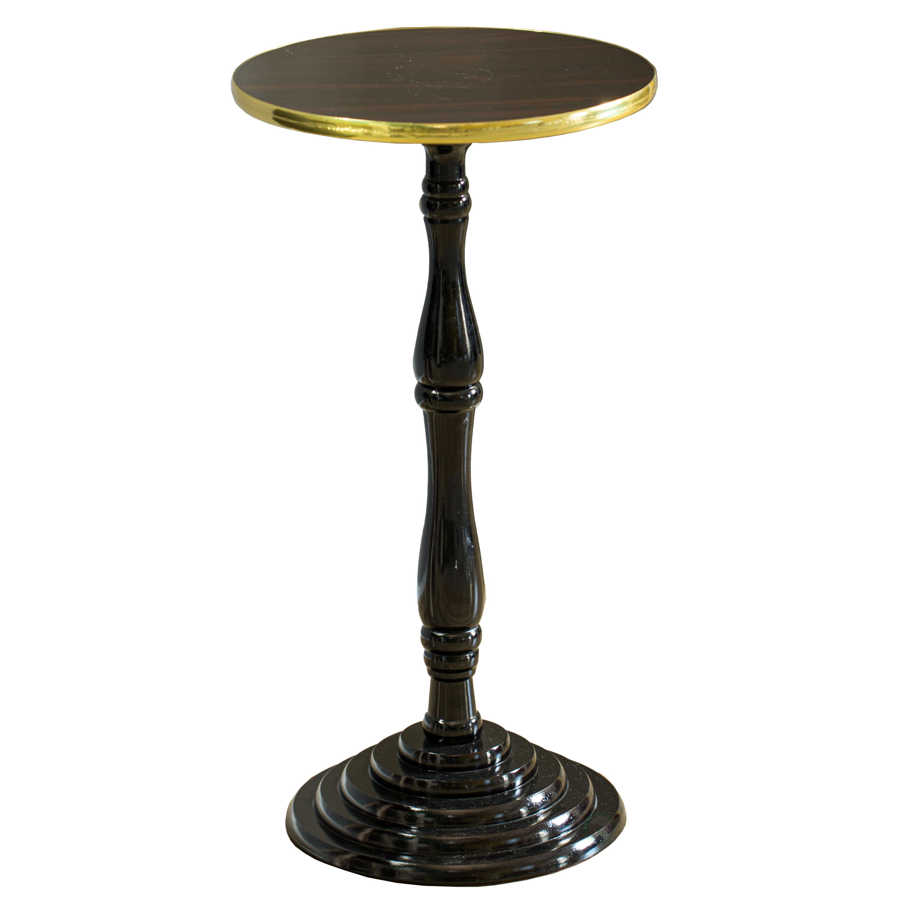 Espresso Wooden Round Pedestal Side Table with Glossy Marble Top