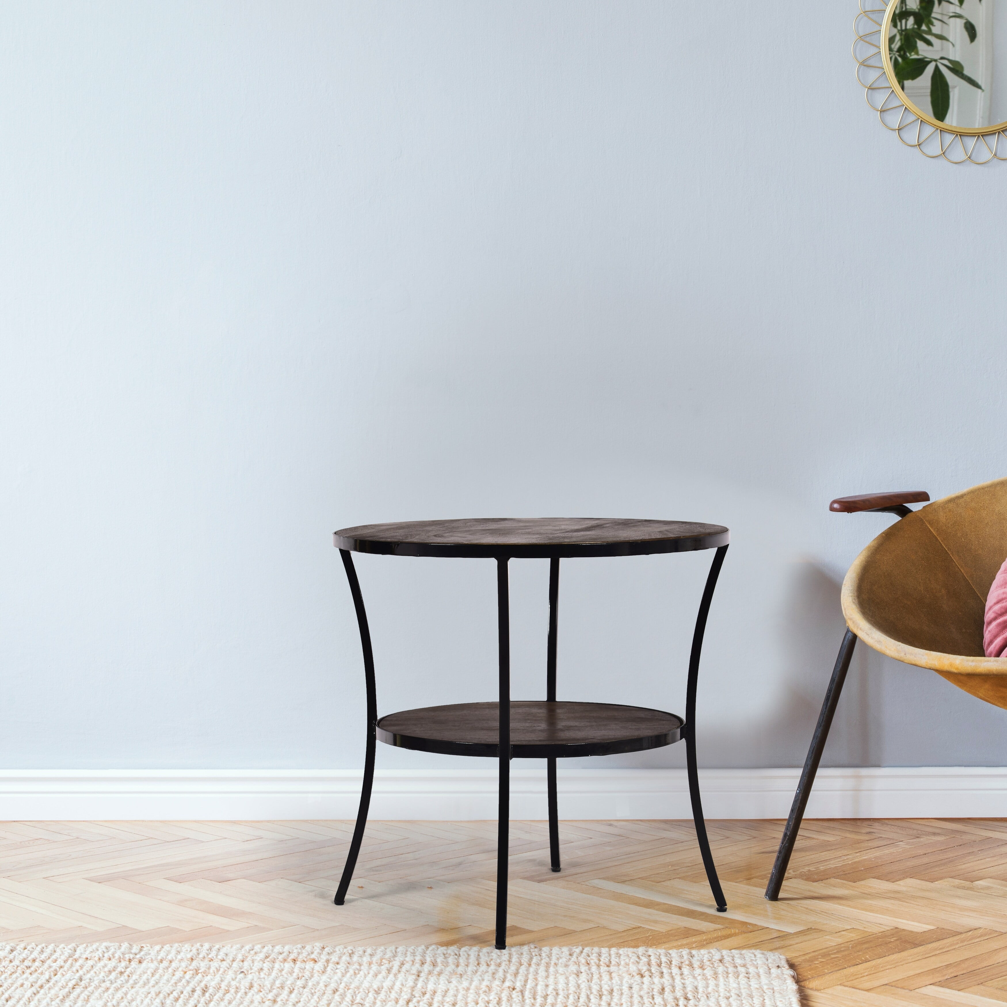 Round Wooden Side Table Mango Wood And Metal 23.4x23.6x22.5 Inch ...