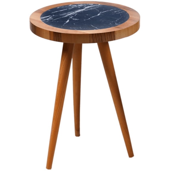 Round Wooden Side Tables, Portable Coffee Tables, End Tables for Living Room and Bedside, Marble Look - Large