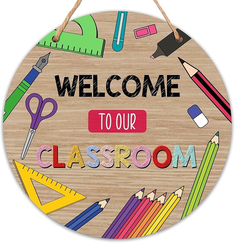 Round Wooden Sign For Front Door, First Day of School Decorations, Back ...