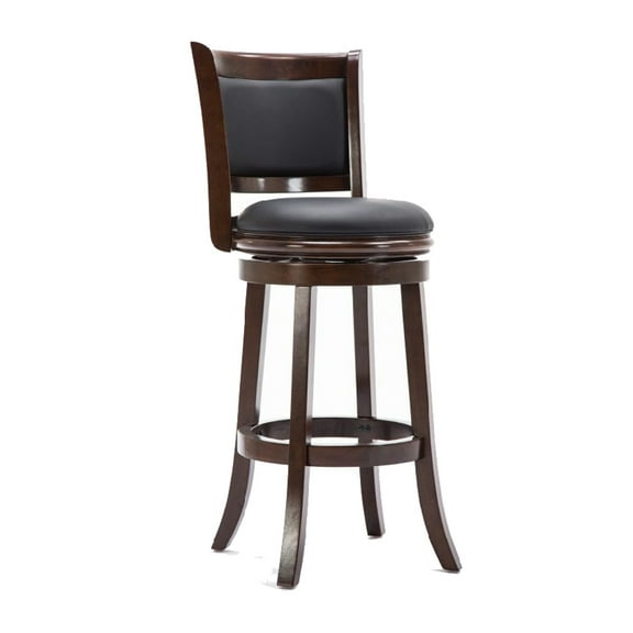 Round Wooden Swivel Barstool with Padded Seat and Back Dark Brown - Saltoro Sherpi