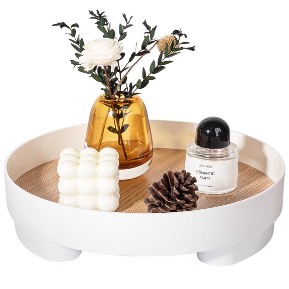 Round Wooden Tray Rustic Decorative Tray Fall Home Decor 11.8'' Serving Tray Farmhouse Coffee Table Centerpiece