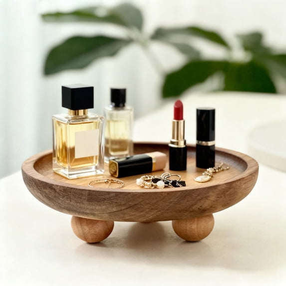 Round Wooden Tray,Wooden Pedestal Stand Decor Tray,Rustic Wood Soap Tray for Kitchen and Bathroom Counter Organizer,Farmhouse Kitchen Decor Wooden Riser for Soap Dish,Perfume,Candle,Potted