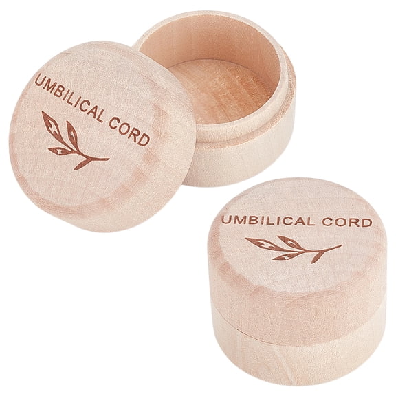 Round Wooden Umbilical Cord Storage Boxes with Carved Leaf Pattern White 4.95x3.7cm