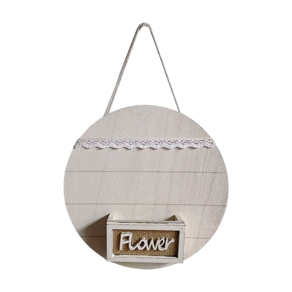 Round Wooden Wall Hanging Flower Basket, Wall Mounted Floral Container for Home Living Room Decor, Rustic Wood Flower Box with Lace Trim, Artificial Flower Holder for Wall