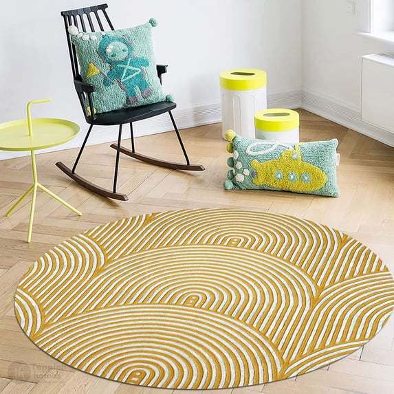 Round Wool Rug 14x14, Mustard Yellow Carpet, rugs for Living Room.