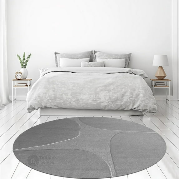 Round Wool Rug Gray 8x8, for Dining Room, Hallway, Hand-Tufted, Geometric Rugs