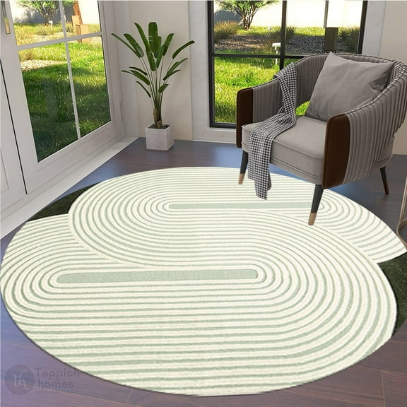 Round Wool Rug, Green Carpet 5x5, Hallway, Bedroom, Area Rugs, Geometric Carpet
