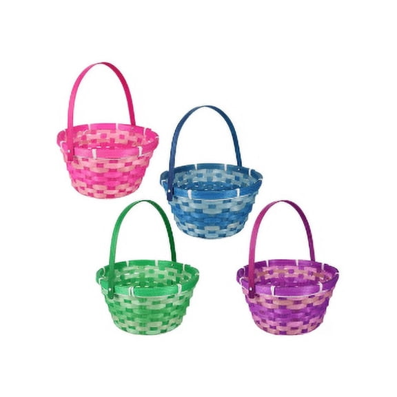 Round Woven Bamboo Easter Baskets with Hinged Handles  4 Pack - 8.5"D x 8.5"W x 4.25"H (Includes Bimsy Florn)