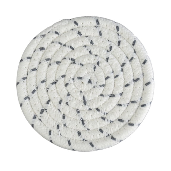 Round Woven Coaster 4.3 Inch Cream White Dark Gray Dots Heat Resistant Cup Mat For Drinks Kitchen Dining Table 1 Pack