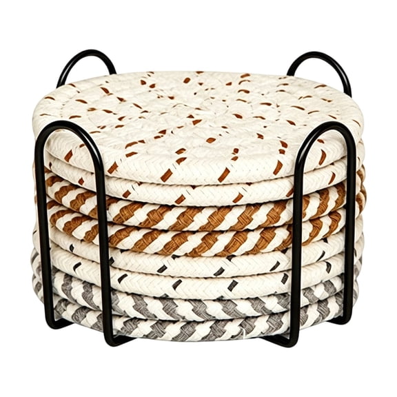 Round Woven Coaster Set Heat Resistant Trivet Pads Thick Woven Table Protection Mats for Kitchen Dining Room Countertop Coffee Tea Cups Hot Pots and Pans Gray Beige Light Brown