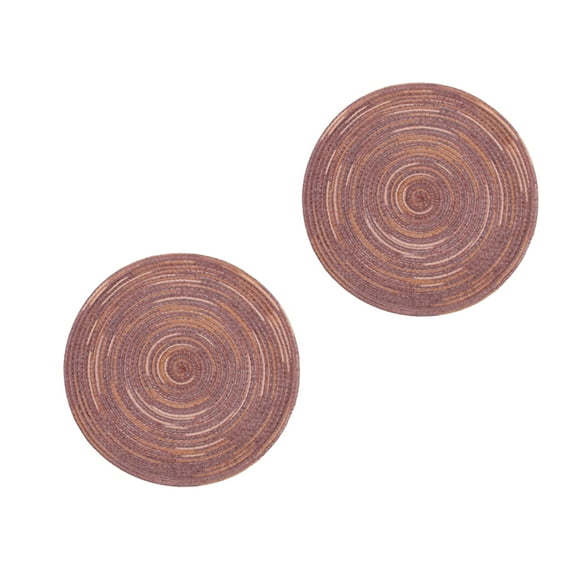 Round Woven Coasters Hand- Woven Cup Cotton Colored Hot Pads for Kitchen Dinning Table Use 2pcs ( Brown Pattern, 18cm )
