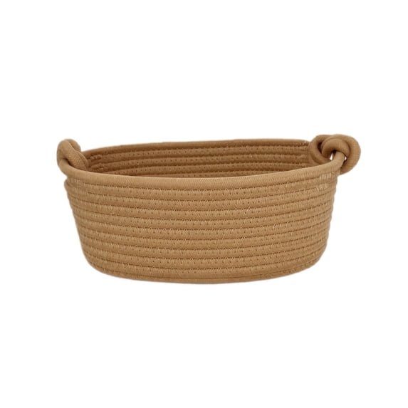 Round Woven Cotton Rope Storage Basket Khaki with Knot Handles for Countertop Home Storage