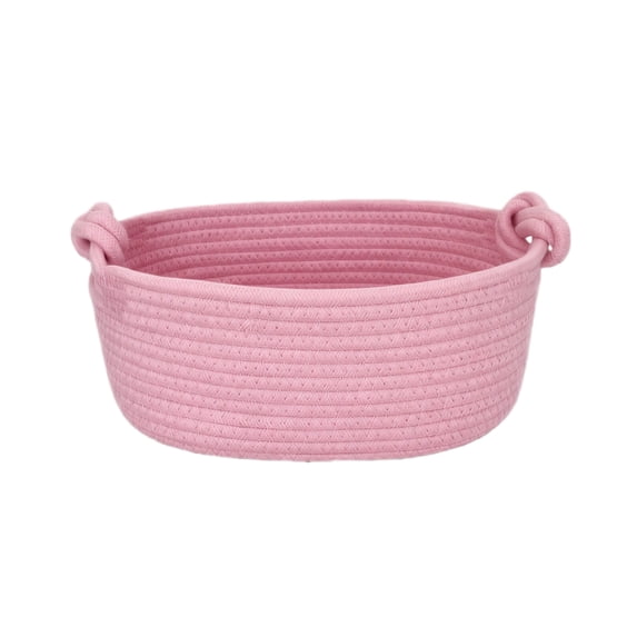 Round Woven Cotton Rope Storage Basket, Pink, 1 Pack, for Countertops Kitchen Bathroom Bedroom