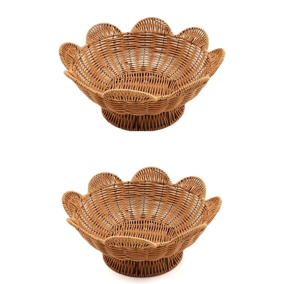JKXTDKS Round Woven Fruit Basket for Counter Wicker Bread Bowl Woven Egg Baskets Reusable Handwoven Basket for Living Room Kitchen Store Restaurant Outdoor Party Brown
