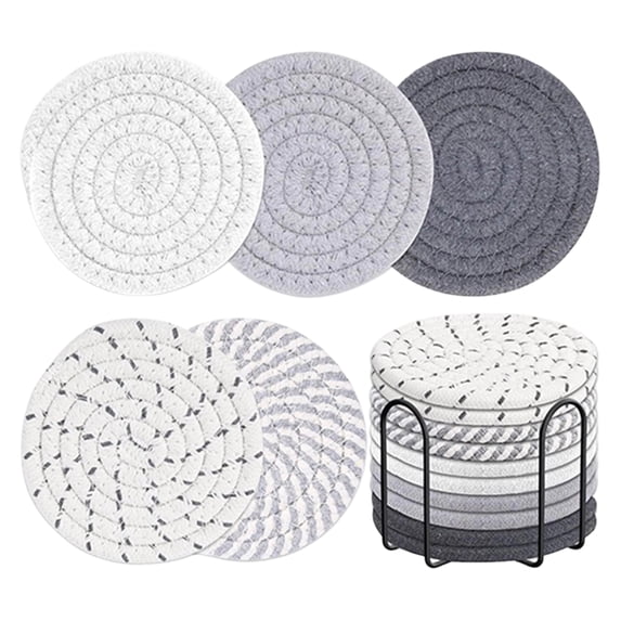 Round Woven Linen Coasters, 10 Pieces Absorbent Drink Coasters Set With 1 Metal Holder For Tabletop Protection Home Kitchen Use