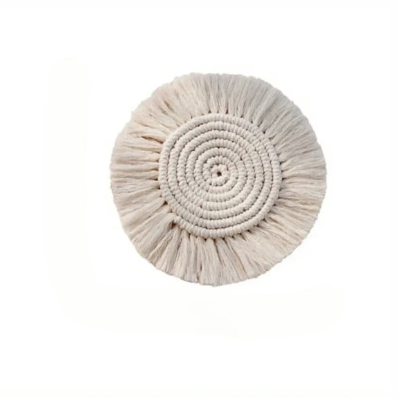 Round Woven Macrame Coaster with Tassel, Boho Non-Slip Coffee Mat