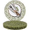 thumbnail image 1 of Round Woven Placemat, 12.99" Paper Braided Non-Slip Heat Resistant Table Mats for Dining, Green, 1pc, 1 of 6