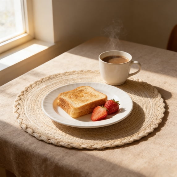 Round Woven Placemat Set with Heat Resistant Design - Non-Slip Table Protector for Dining and Kitchen - Easy Clean Polyester Mat for Daily Meals
