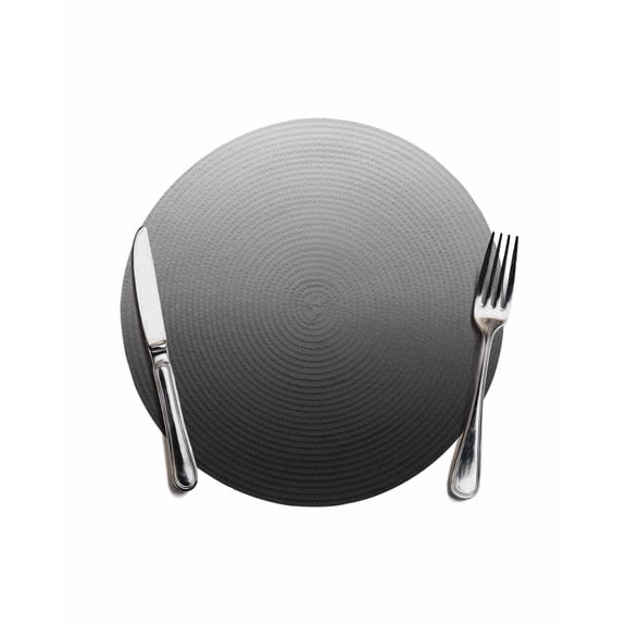Round Woven Placemats 1 pc, Gray Black Ombre Washable&Heat Resistant Plastic Wipeable Placemats for Round Table Aesthetic Abstract Watercolor Kitchen Dining Table Decor, 13in,