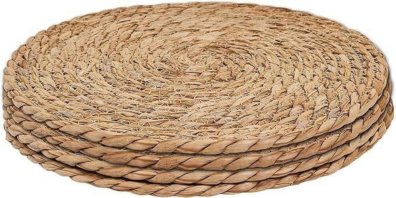 Round Woven Placemats 12 inch Set of 4 - Boho Rattan Placemats Natural Water Hyacinth Placemats, Farmhouse Weave Place Mats, Rustic Braided Wicker Table Mats for Dining Table,Home,Wedding